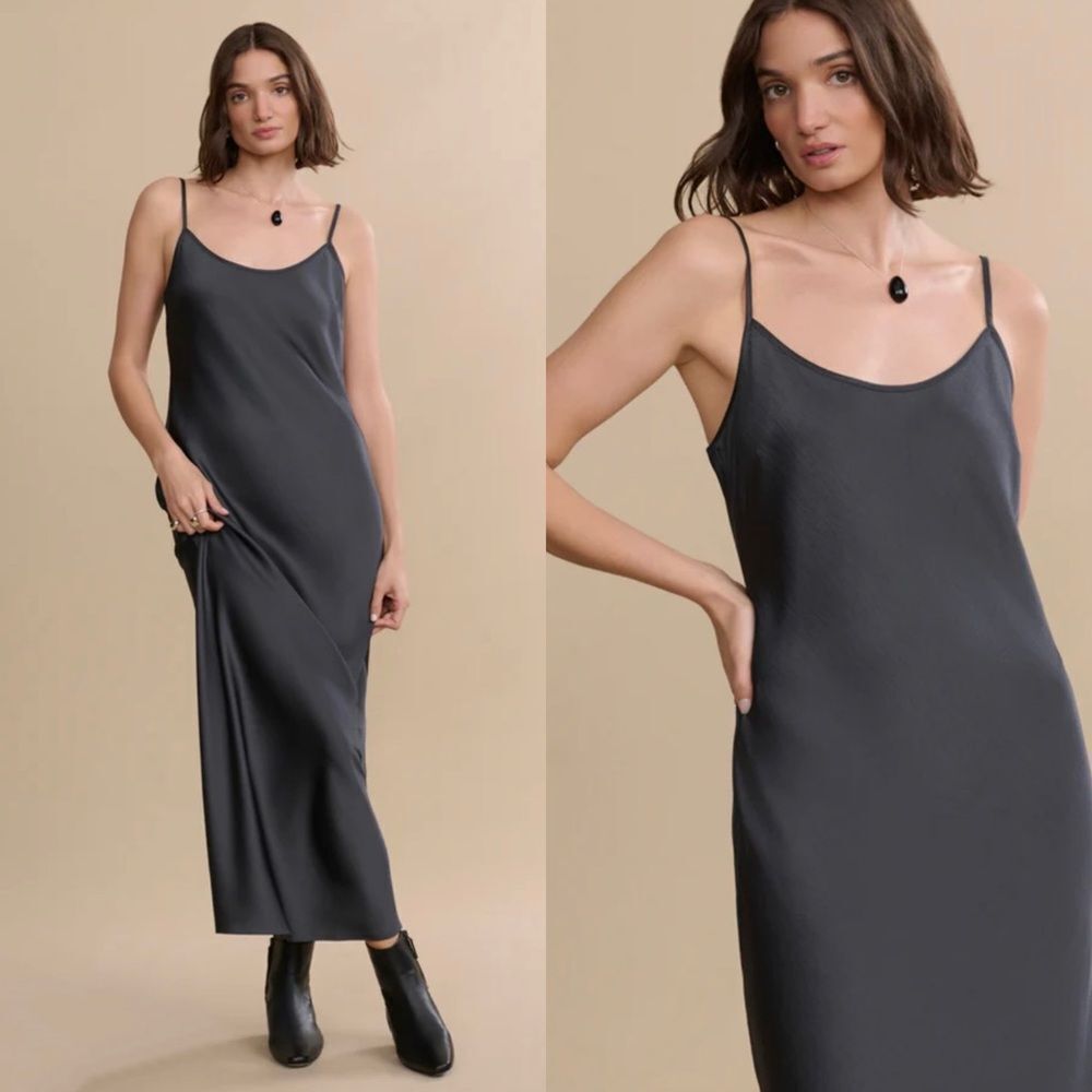 Jenni Kayne Cleo Slip satin Dress in black slate
